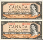 CANADA. Lot of (2). Bank of Canada. 50 Dollars, 1954. P-81b. Consecutive. About Uncirculated.

Estimate: $120.00 - $180.00