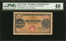 CAPE VERDE. Banco Nacional Ultramarino. 5 Centavos, 1914. P-11B. PMG Extremely Fine 40.

Scarce and well underrated type. Red S. Tiago overprint. Th...