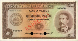 CAPE VERDE. Banco Nacional Ultramarino. 500 Escudos, 1958. P-50s. Specimen. Choice Uncirculated.

Estimate: $100.00 - $150.00