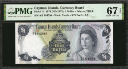 CAYMAN ISLANDS. Cayman Islands Currency Board. 1 Dollar, 1971 (ND 1972). P-1b. PMG Superb Gem Uncirculated 67 EPQ.

Estimate: $40.00 - $60.00