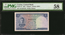 CEYLON. Central Bank of Ceylon. 1 Rupee, 1951. P-47. PMG Choice About Uncirculated 58.

Estimate: $75.00 - $100.00