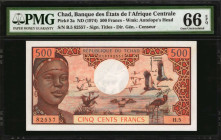 CHAD. Banque Des Etats De L'Afrique Centrale. 500 Francs, ND (1974). P-2a. PMG Gem Uncirculated 66 EPQ.

Watermark of Antelope's head. Signature tit...