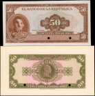 COLOMBIA. El Banco de la Republica. 50 Pesos, ND. P-402p. Front & Back Proofs. About Uncirculated.

A pairing of front and back proofs for this 50 P...