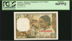 COMOROS. Lot of (3). Banque de Madagascar et des Comores. 100 Francs, ND (1963). P-3b. Mixed PMG & PCGS Currency Grades.

A trio of P-3b 100 Francs ...