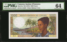 COMOROS. Institut D'Emission Des Comoros. 1000 Francs, ND (1976). P-8a. PMG Choice Uncirculated 64.

Estimate: $50.00 - $100.00