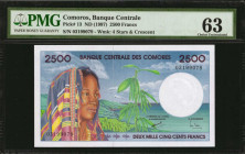 COMOROS. Banque Centrale des Comores. 2500 Francs, ND (1997). P-13. PMG Choice Uncirculated 63.

Estimate: $90.00 - $150.00