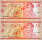 CONGO DEMOCRATIC REPUBLIC. Lot of (2). Banque Nationale De Congo. 50 Makuta, 1970. P-11s2. Specimens. Uncirculated.

Estimate: $80.00 - $120.00