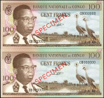 CONGO DEMOCRATIC REPUBLIC. Lot of (2). Banque Nationale du Congo. 100 Francs, 1962. P-68s. Specimens. Uncirculated.

Estimate: $40.00 - $80.00