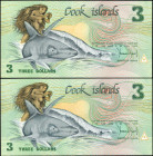 COOK ISLANDS. Lot of (2). Ministry of Finance. 3 Dollars, ND (1987). P-3. Choice Uncirculated.

2 pieces in lot. A pairing of these sought after, an...