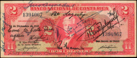 COSTA RICA. Banco Nacional de Costa Rica. 2 Colones, December 14, 1949. P-203a. Souvenir Note. Very Fine.

A souvenir note and sought after December...