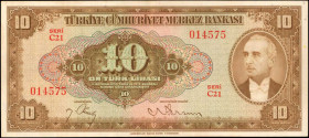 TURKEY. Turkiye Cumhuriyet Merkez Bankasi. 10 Turk Lirasi, 1930. P-148. Very Fine.

Estimate: $200.00 - $400.00