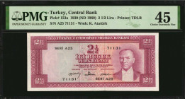 TURKEY. Turkiye Cumhuriyet Merkez Bankasi. 2 1/2 Lira, 1930 (ND 1960). P-153a. PMG Choice Extremely Fine 45.

Printed by TDLR. Watermark of K. Atatu...