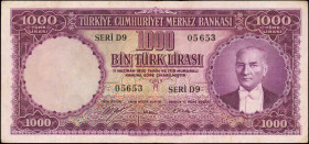 TURKEY. Turkiye Cumhuriyet Merkez Bankasi. 1000 Turk Lirasi, 1930. P-172. Fine.

A scarce 1000 Turk Lirasi note, found here in Fine condition. Dark ...