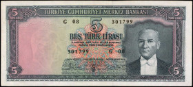 TURKEY. Turkiye Cumhuriyet Merkez Bankasi. 5 Turk Lirasi, 1930. P-173. Extremely Fine.

Estimate: $100.00 - $150.00
