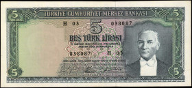 TURKEY. Turkiye Cumhuriyet Merkez Bankasi. 5 Turk Lirasi, 1930. P-174. Extremely Fine.

Estimate: $100.00 - $150.00