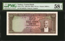 TURKEY. Turkiye Cumhuriyet Merkez Bankasi. 50 Lira, 1930 (ND 1964). P-175a. PMG Choice About Uncirculated 58 EPQ.

Estimate: $150.00 - $200.00