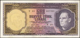 TURKEY. Turkiye Cumhuriyet Merkez Bankasi. 500 Turk Lirasi, 1930. P-176a. About Uncirculated.

Estimate: $150.00 - $200.00
