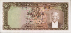 TURKEY. Turkiye Cumhuriyet Merkez Bankasi. 50 Turk Lirasi, 1970. P-187A. Very Fine.

Estimate: $50.00 - $100.00