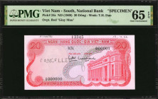 VIETNAM, SOUTH. National Bank. 20 Dong, ND (1969). P-24s. Specimen. PMG Gem Uncirculated 65 EPQ.

PMG comments "Printer's Annotations."

Estimate:...