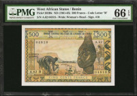 WEST AFRICAN STATES. Banque Centrale Des Etats De L'Afrique De L'Ouest. 500 Francs, ND (1961-65). P-202Bk. PMG Gem Uncirculated 66 EPQ.

Estimate: $...