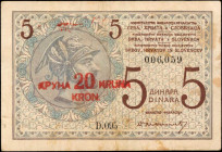 YUGOSLAVIA. Ministere des Finances du Royaume des Serbes, Croates et Slovenes. 20 Kruna, 1919. P-1a. Very Fine.

Correct "KPУHA" overprint.

Estim...