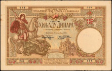 YUGOSLAVIA. Narodna Banka. 1000 Dinar, 1946. P-23x. Fine.

Forgery. Pinholes, stains and edge tattering are noticed.

Estimate: $75.00 - $150.00