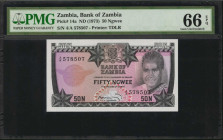 ZAMBIA. Bank of Zambia. 50 Ngwee, ND (1973). P-14a. PMG Gem Uncirculated 66 EPQ.

Estimate: $50.00 - $75.00