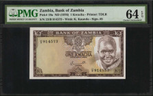 ZAMBIA. Bank of Zambia. 1 Kwacha, ND (1976). P-19a. PMG Choice Uncirculated 64 EPQ.

Estimate: $50.00 - $100.00