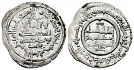 Caliphate of Cordoba. Hisham II. Dirham. 389 H. Al-Andalus. (Vives-541). Ag. 2,74 g. Citing Muhammad in the IA and ´Amir in the IIA. XF. Est...60,00. ...