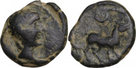 Hispania. Iberia, Castulo. AE Half Unit-Semis, early 1st century BC. Obv. Diademed male head right; Iberian inscription before. Rev. Bull standing rig...