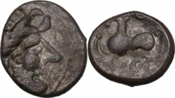 Celtic World. Celts in Eastern Europe. AR Tetradrachm, Kugelwange type, c. 3rd century BC. Obv. Celticized laureate and bearded head of Zeus right. Re...