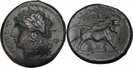 Greek Italy. Samnium, Southern Latium and Northern Campania, Teanum Sidicinum. AE 21 mm, 265-240 BC. Obv. Head of Apollo left, laureate. Rev. Man-head...