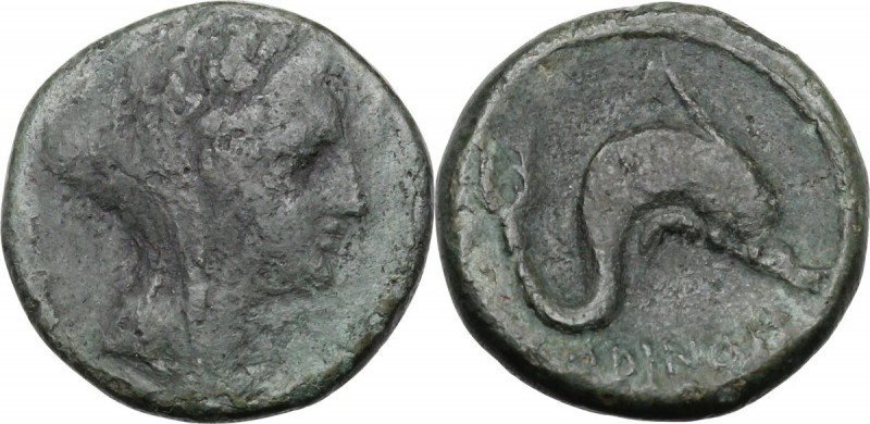 Greek Italy. Eastern Italy, Larinum. AE Biunx, c. 210-175 BC. Obv. Veiled and wr...
