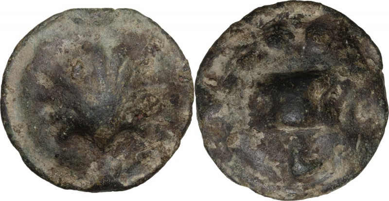 Greek Italy. Northern Apulia, Luceria. AE Cast Biunx, c. 217-212 BC. Obv. Scallo...