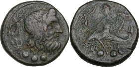 Greek Italy. Southern Apulia, Brundisium. AE Quadrans, uncial standard, 2nd century BC. Obv. Head of Poseidon right, laureate; behind, Nike and triden...