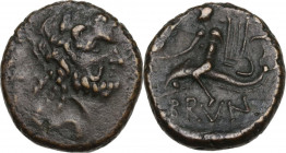 Greek Italy. Southern Apulia, Brundisium. AE Semis, semuncial standard, 2nd century BC. Obv. Head of Poseidon right, laureate; below, S. Rev. Phalanth...
