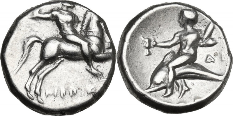Greek Italy. Southern Apulia, Tarentum. AR Stater, c. 272-235 BC. Obv. Youth on ...