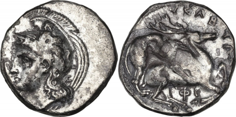 Greek Italy. Northern Lucania, Velia. AR Didrachm, c. 350 BC. Obv. Head of Athen...