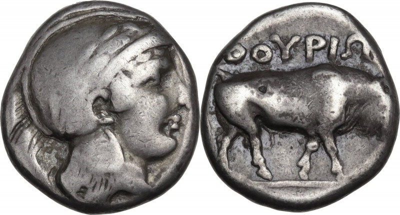 Greek Italy. Southern Lucania, Thurium. AR Stater, 443-400 BC. Obv. Head of Athe...