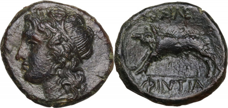 Sicily. Akragas. Phintias, Tyrant (287-279 BC). AE 21 mm, c. 282-279 BC. Obv. Wr...