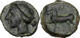 Sicily. Eryx. AE Onkia, 400-340 BC. Obv. Head of nymph left. Rev. Horse left, raising right foreleg. CNS I 19; HGC 2 327. AE. 2.90 g. 15.00 mm. R. Dar...