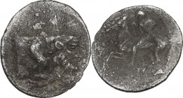 Sicily. Gela. AR Litra, c. 430-425 BC. Obv. Forepart of man-headed bull right. Rev. Warrior on horseback left. HGC 2 374; Jenkins, Gela, Group VI, 401...