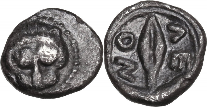 Sicily. Leontini. AR Litra, 485-466 BC. Obv. Lion's scalp facing. Rev. Barely gr...