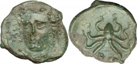 Sicily. Syracuse. Second Democracy (466-405 BC). AE Tetras, c. 415-405 BC. Obv. Head of Arethusa three-quarter to left. Rev. Octopus. CNS II 29; HGC 2...