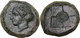 Sicily. Syracuse. Second Democracy (466-405 BC). AE Hemilitron, c. 405-375 BC. Obv. Head of Arethusa left, hair bound in sakkos. Rev. Sixteen-rayed st...