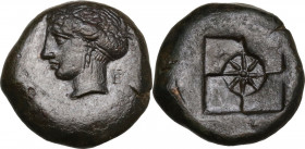 Sicily. Syracuse. Second Democracy (466-405 BC). AE Hemilitron, c. 405-375 BC. Obv. Head of Arethusa left; behind, E. Rev. Star of eight rays in cente...
