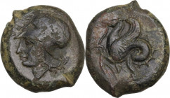 Sicily. Syracuse. Dionysios I to Dionysios II. AE Litra, c. 375-344 BC. Obv. Head of Athena left, wearing Corinthian helmet. Rev. Bridled hippocamp le...
