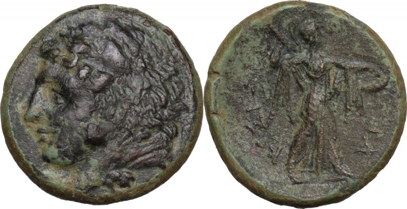 Sicily. Syracuse. Pyrrhos (278-276 BC). AE Litra. Obv. Head of Herakles left, we...