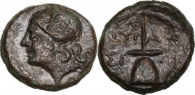 Sicily. Syracuse. Roman Rule, after 212 BC. AE 14 mm. Obv. Head of Apollo left, laureate. Rev. Apex. CNS II 214; HGC 2 1528. AE. 2.49 g. 14.00 mm. Abo...