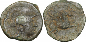 Sicily. Tauromenion. Roman Rule, after 212 BC. AE 19 mm. Obv. Head of Athena right, helmeted. Rev. Pegasus flying right. CNS III 36; HGC 2 1599. AE. 4...